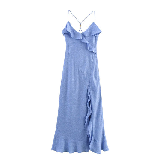 Women's summer new layered decoration slim suspender MIDI dress