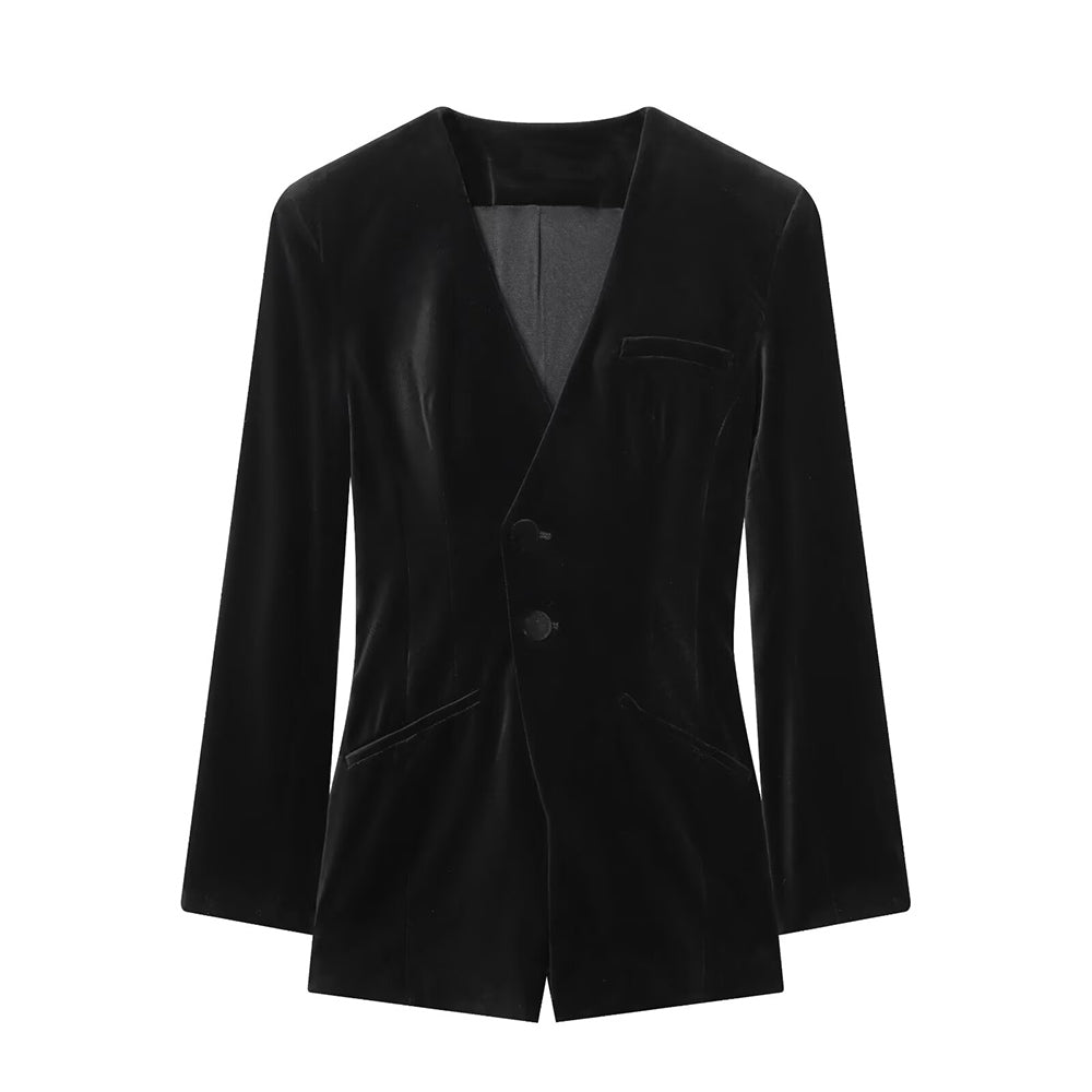 Women's flat velvet V-neck short Blazer jumpsuit