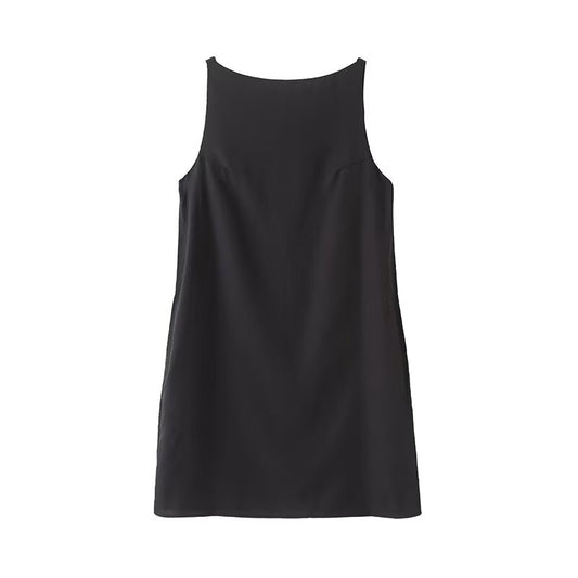 Women's new fashion black sleeveless backless mini dress