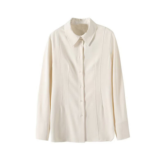 Women's 2025 new fashion slim fit lapel long sleeved shirt