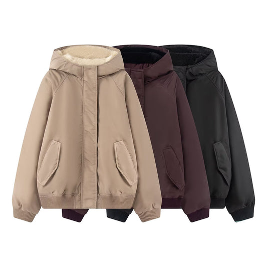 Women's warm fleece hooded pilot jacket Coat