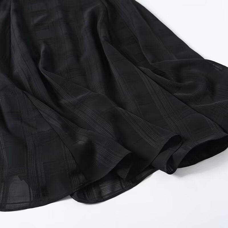 Women's New Fashion draped texture Plaid wide swing MIDI skirt