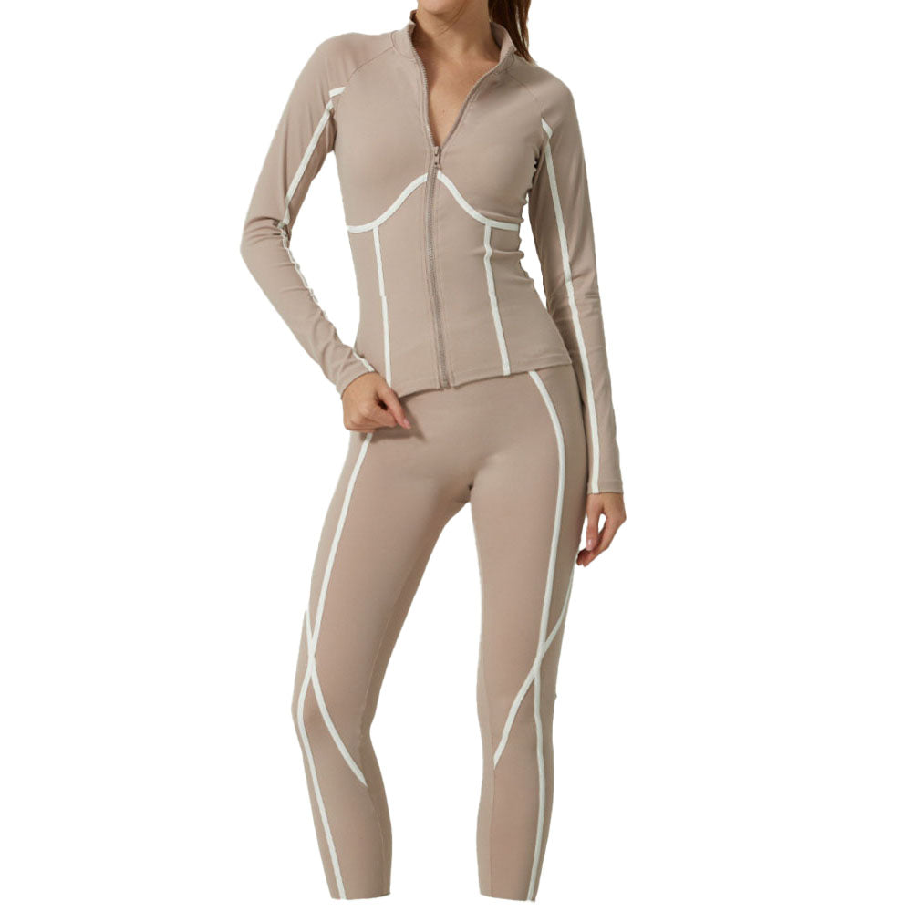 Women's autumn and winter yoga suit leisure sports contrast high sense jacket long sleeve trousers yoga clothes