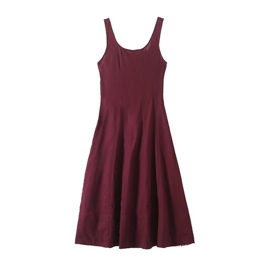 Women's Fashion Leisure draped Linen blend Vest Style Midi Dress