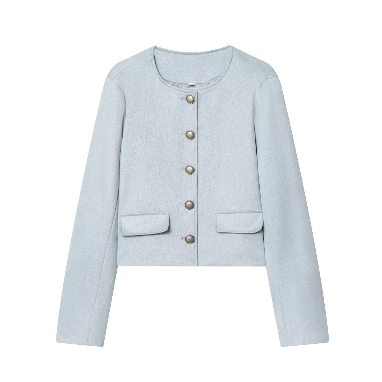 Women's suede texture short O Neck Coat