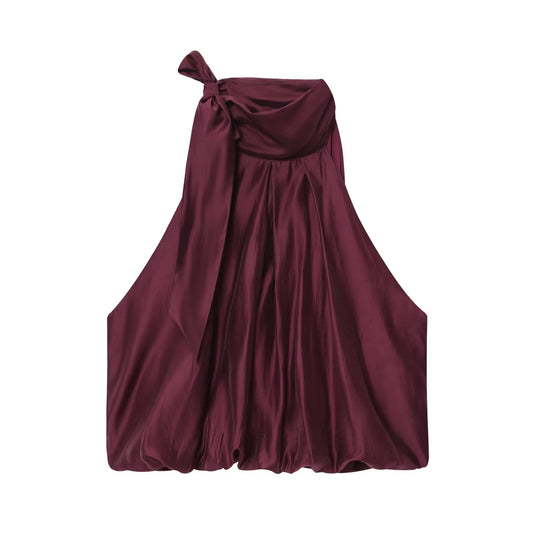 Women's new fashion bow decoration sleeveless fluffy top