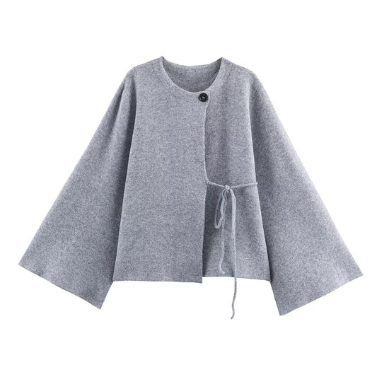 Women's Split sleeve design knitted lace up Coat