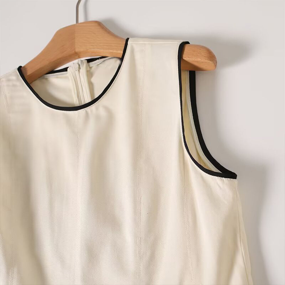 Women's new fashion contrasting edge vest style MIDI dress