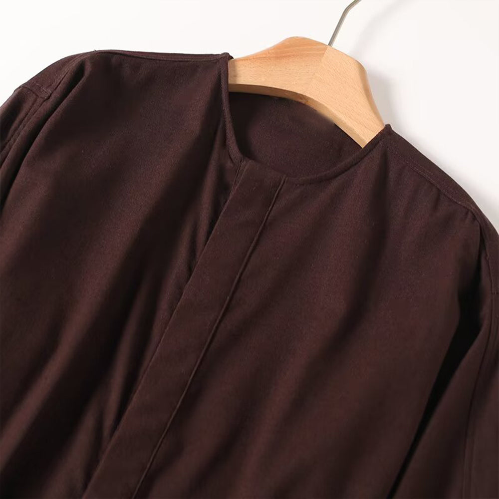 Women's New Fashion With Belt Linen Blended Shirt Style Midi Dress