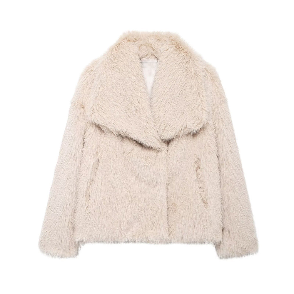 Women's Winter New Artificial Fur Effect Warm Lapel Coat