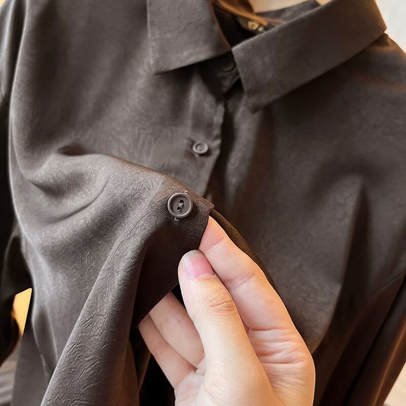 Women's New Fashion Long Sleeve draped Pleated Lapel Shirt