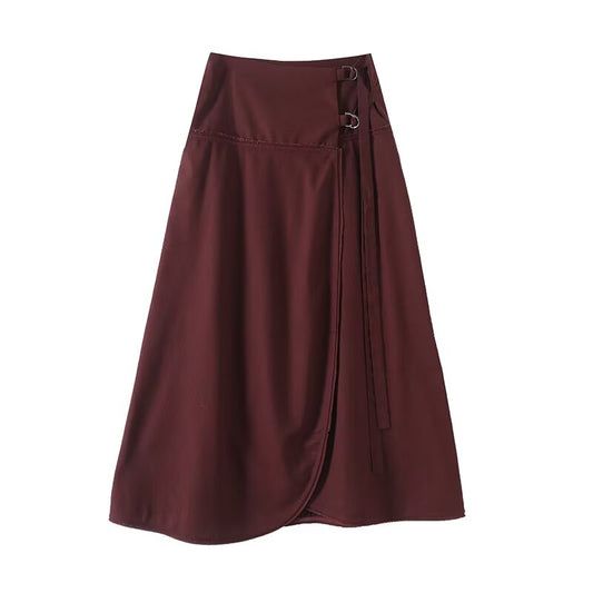 Women's New Fashion ribbon Buckle Details sarong MIDI skirt
