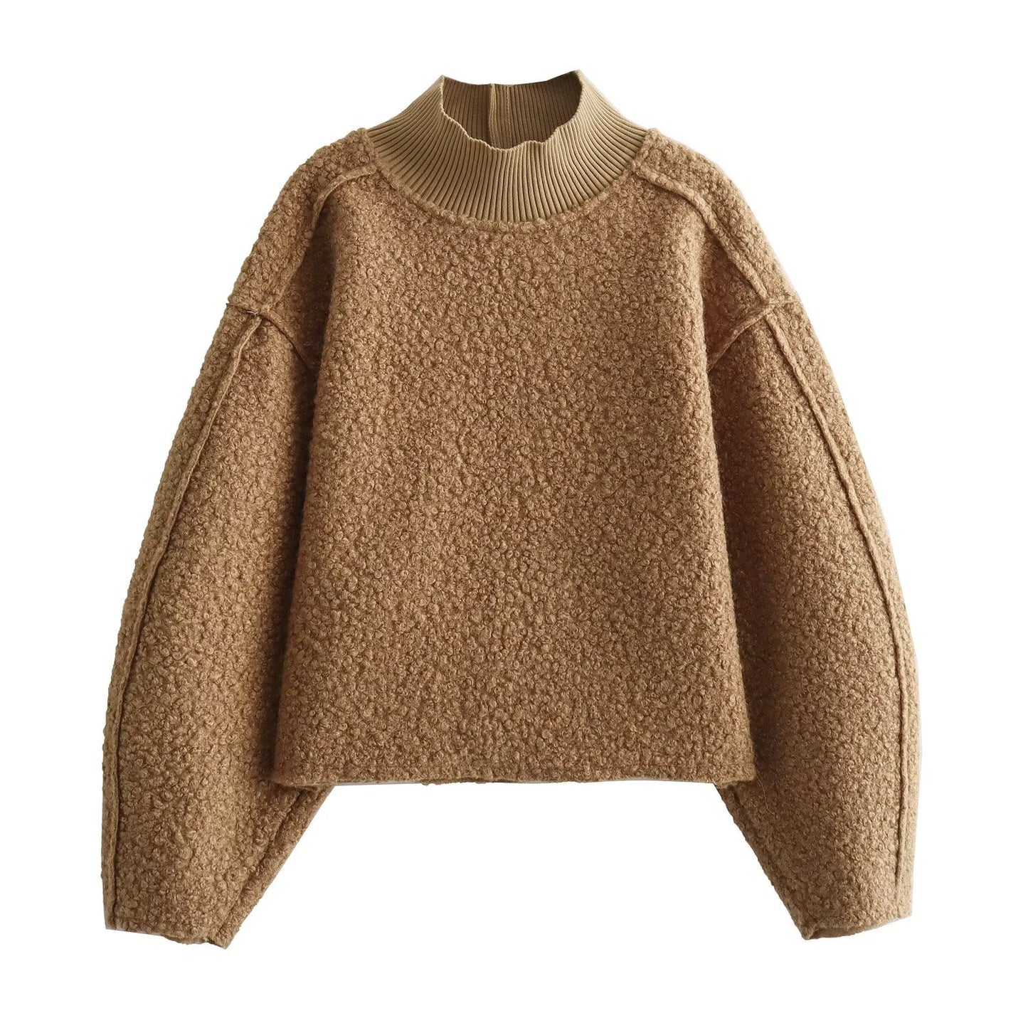 Women's short standing collar woolen sweatshirt