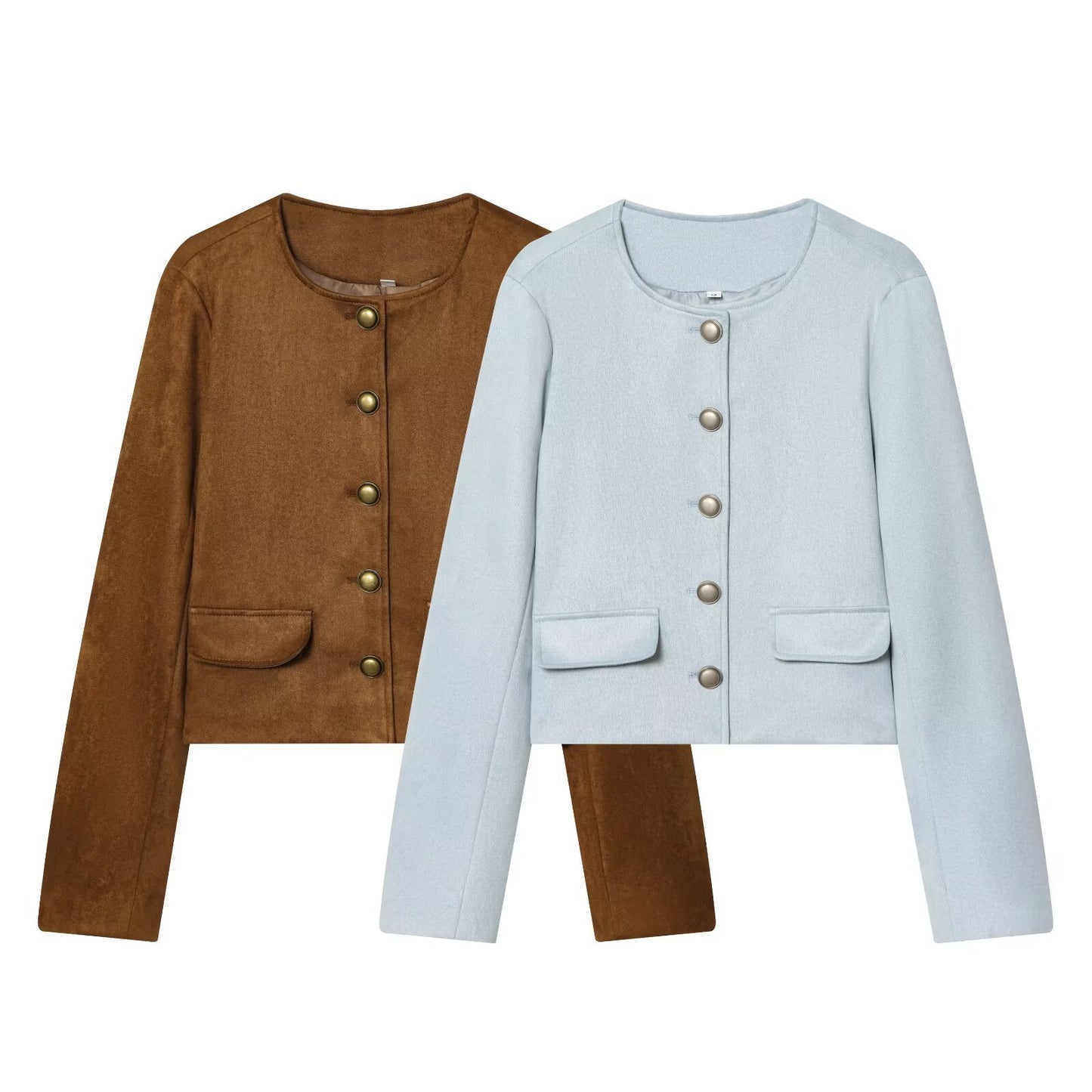 Women's suede texture short O Neck Coat