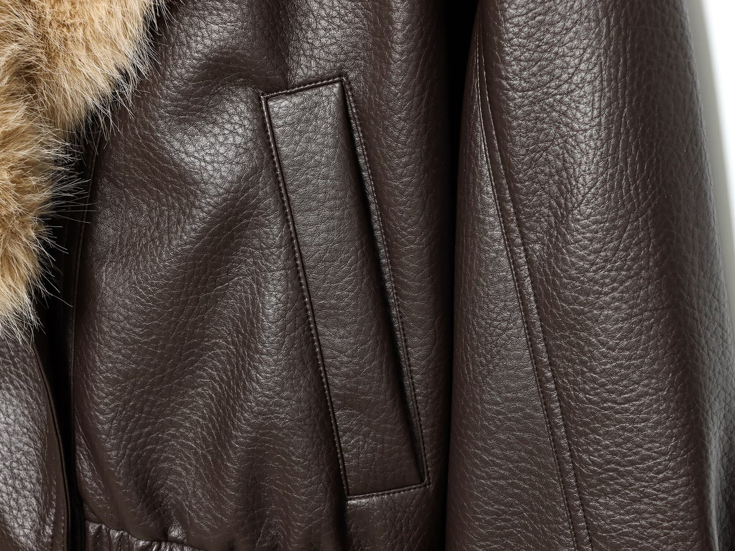 Women's detachable fur collar Faux Leather jacket Coat