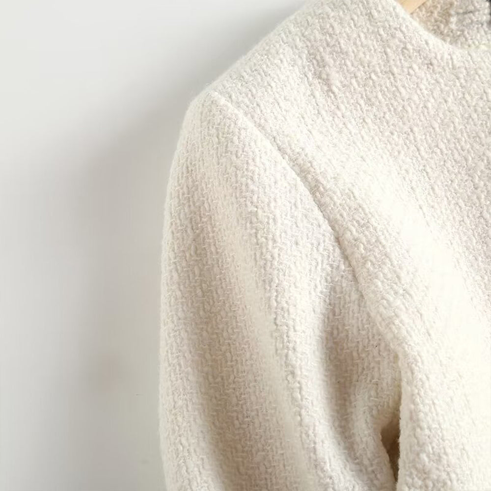 Women's casual single breasted O Neck textured Coat