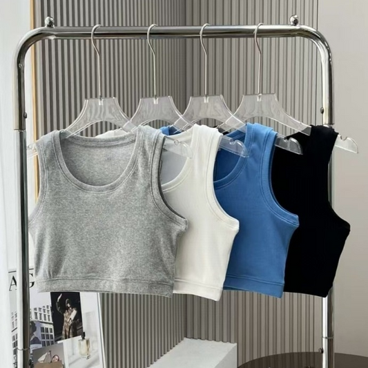 2026 women's new fashion Joker fitness embroidery thread short bust vest