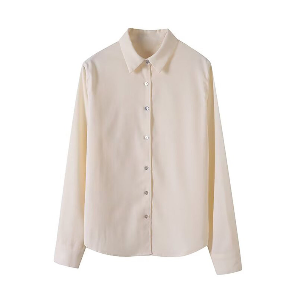 Women's new fashion long sleeved lapel cotton linen blend shirt