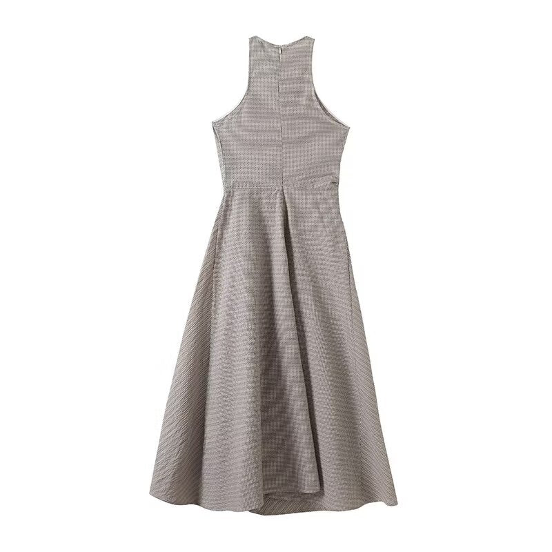 Women's chic Fashion irregular hem sleeveless plaid MIDI dress