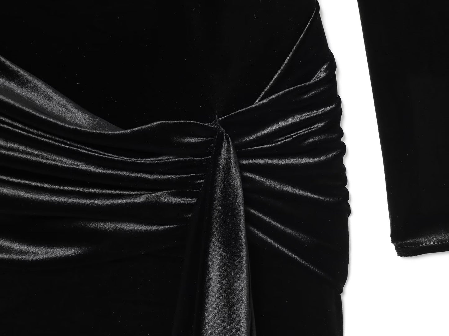 Women's belt decoration black slim velvet mini dress