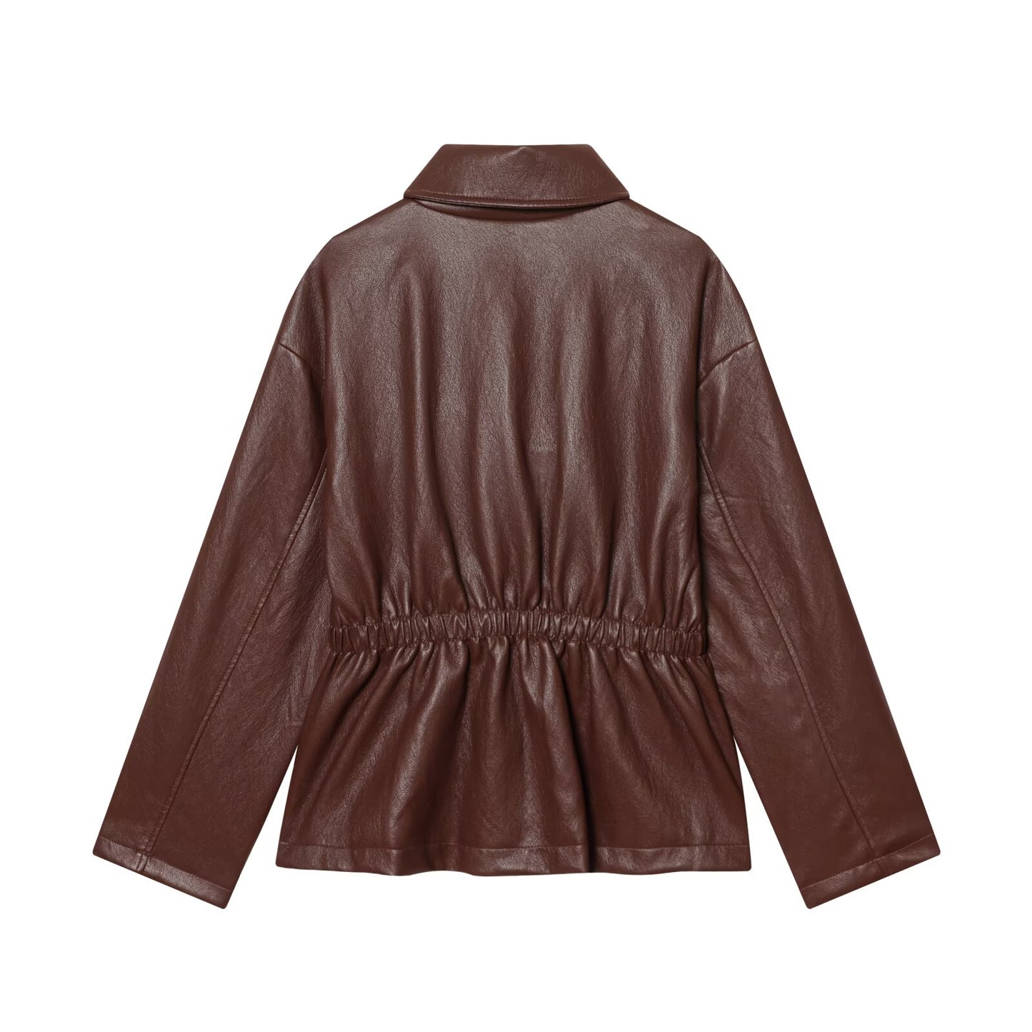 Women's elastic waist imitation leather jacket Coat