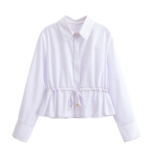 Women's chic fashion with drawstring short long sleeved shirt