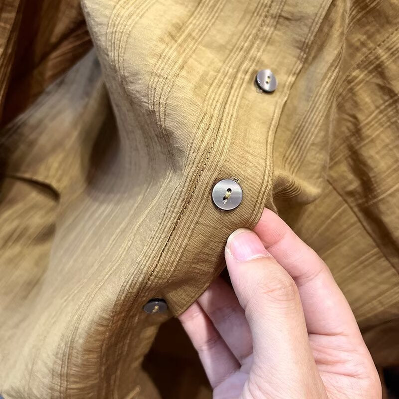 Women's new fashion striped long sleeved button up shirt