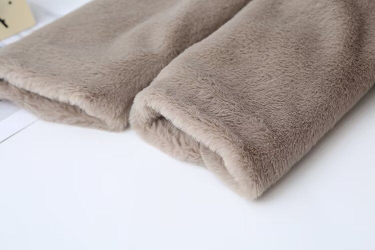 Women's loose thick warm faux fur effect lapel Coat