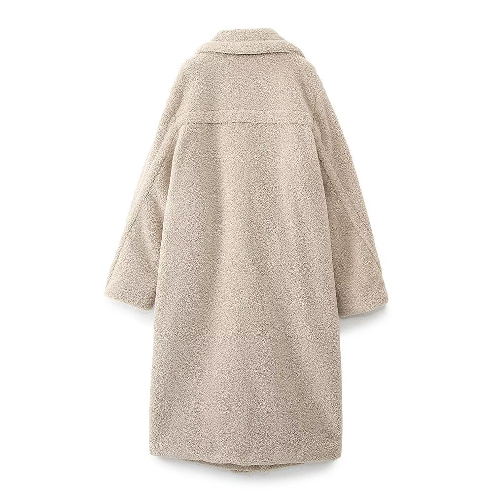 Women's fashion casual long fleece long sleeve coat