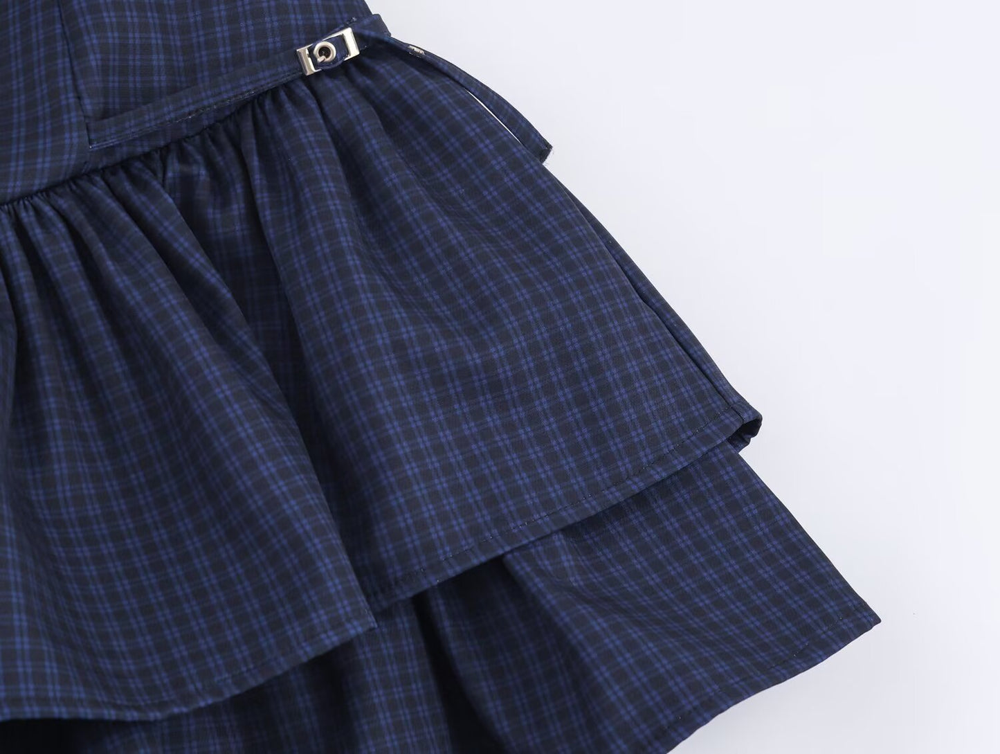 Women's new layered decoration sleeveless plaid mini dress