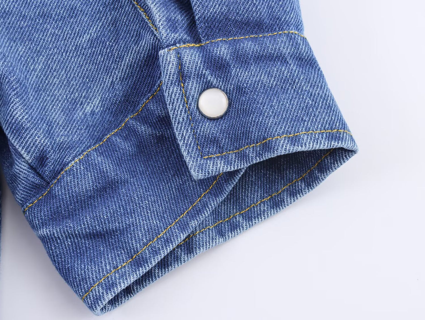 Women's new fashion bow decoration short sleeved denim shirt+Skirts suit
