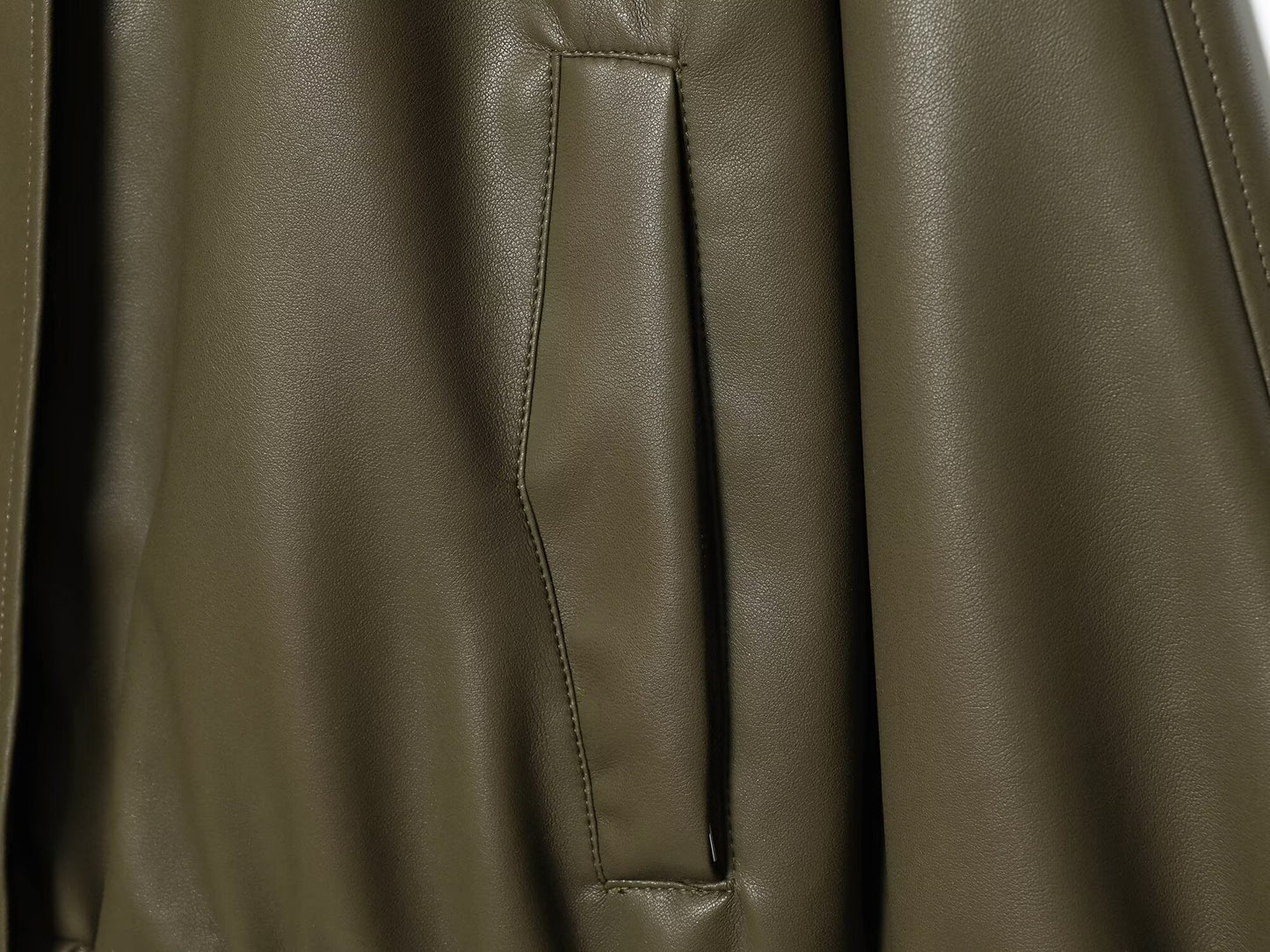 Women's standing collar faux leather pilot jacket Coat