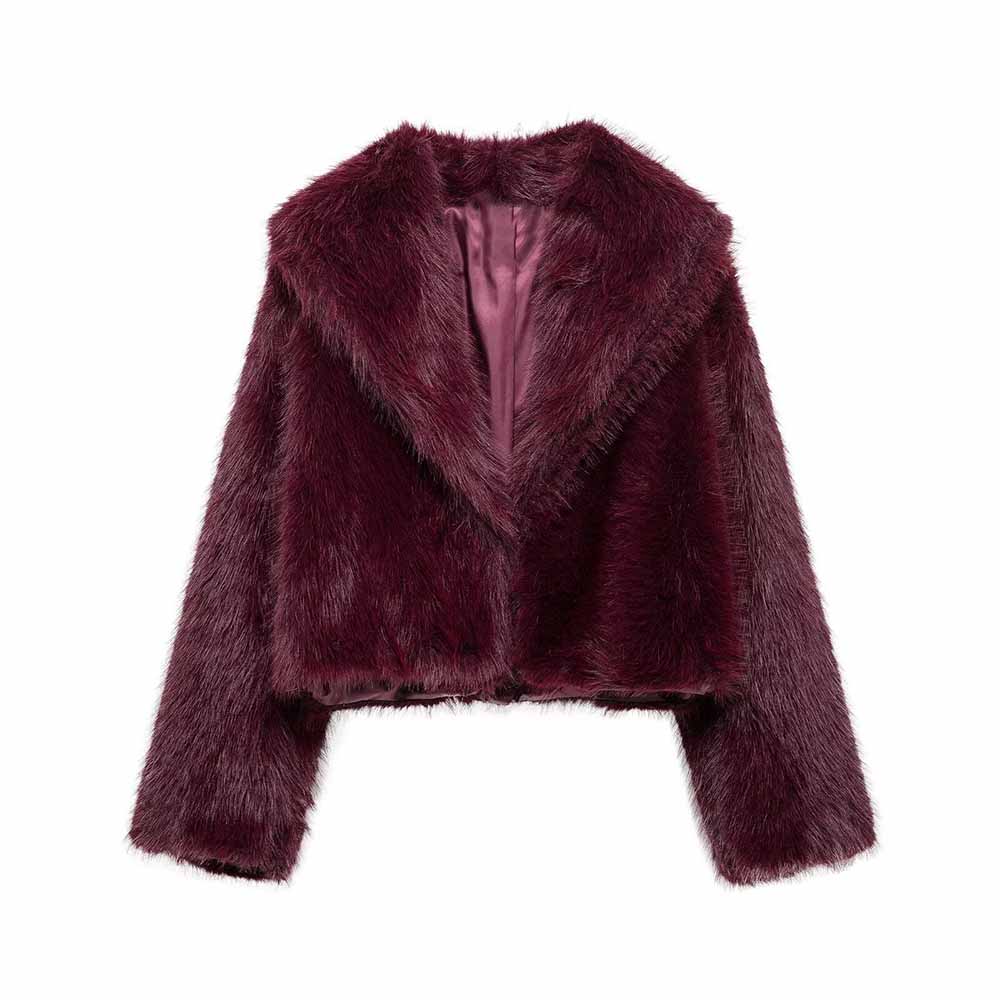 Women's winter fashion Thick warm short faux fur effect lapel fleece coat retro long sleeved button up women's coat chic top