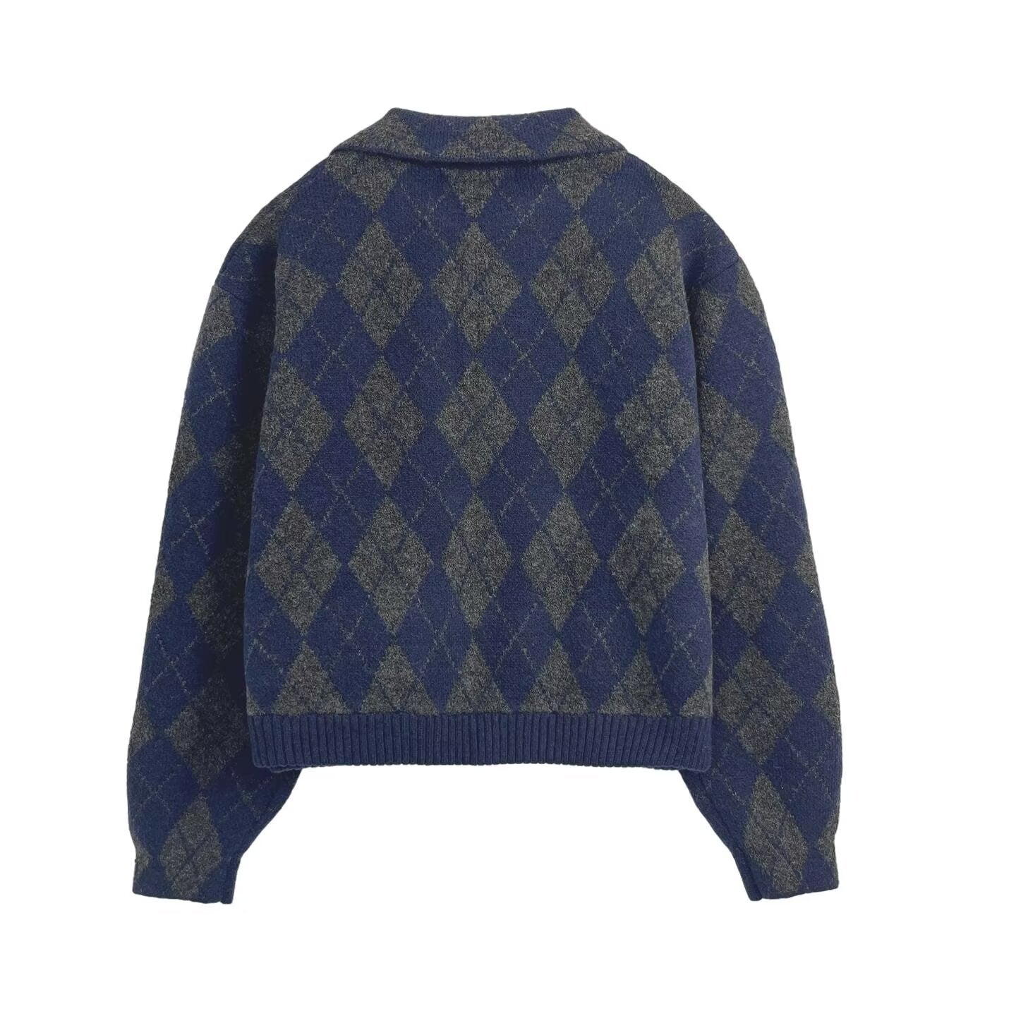 Women's new fashion diamond checkered knitted pilot jacket Coat