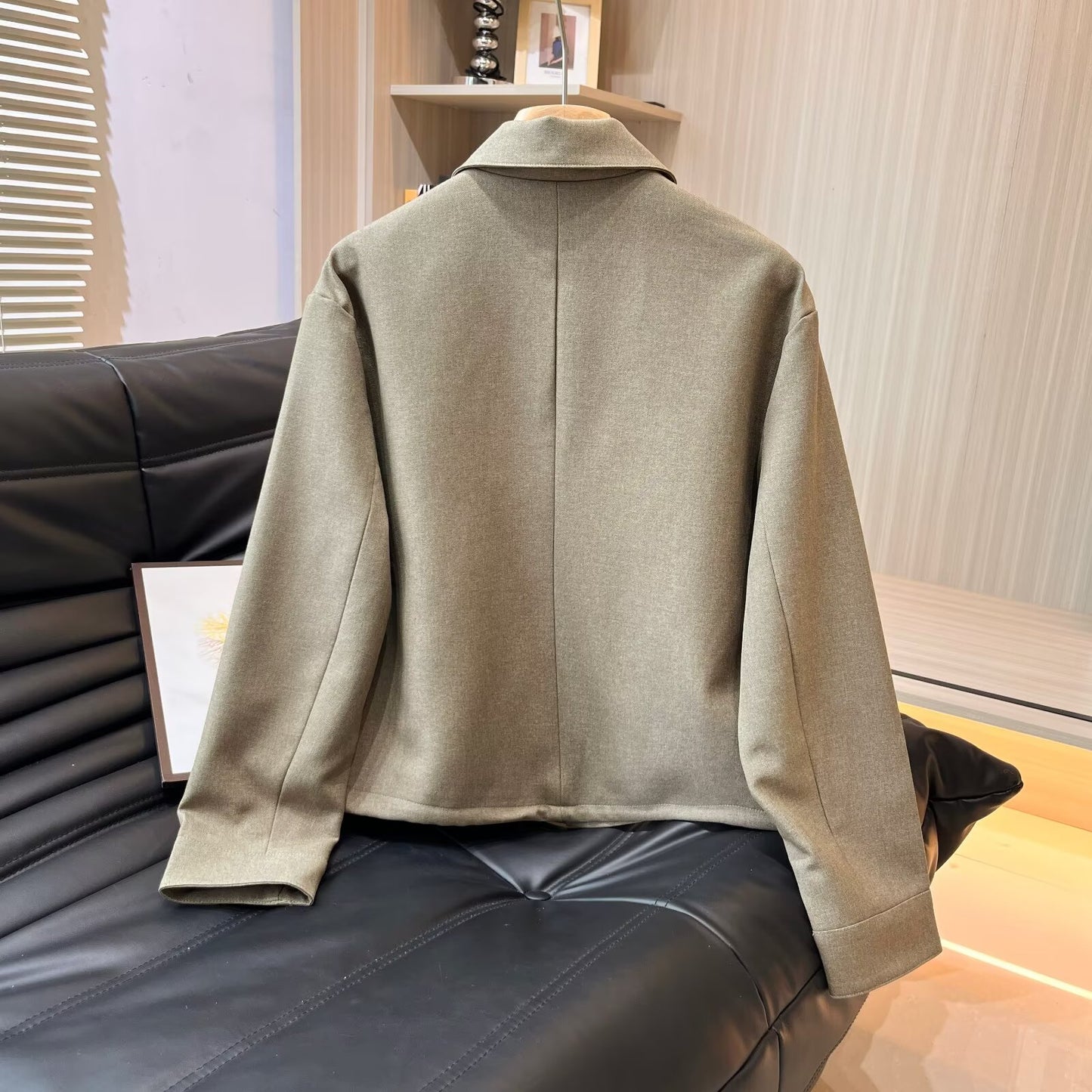 Women's new fashion short lapel linen blend pilot jacket Coat