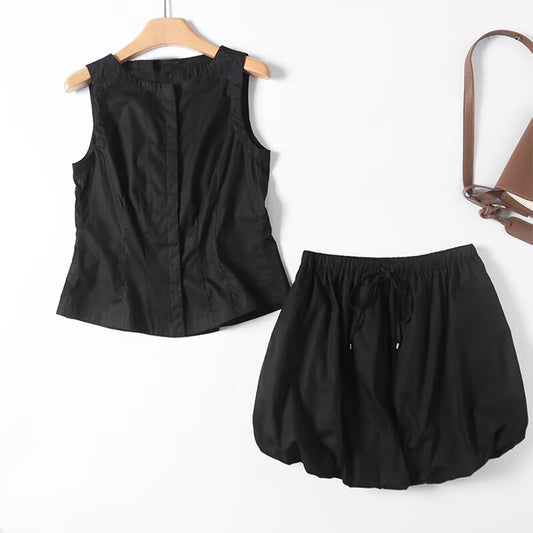 Women's new fashion slim single breasted sleeveless vest+Skirts suit