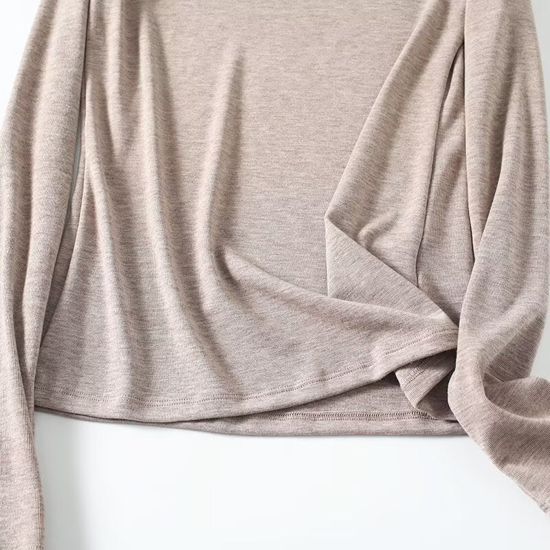 Women's new elastic slim off shoulder long sleeved T-shirt