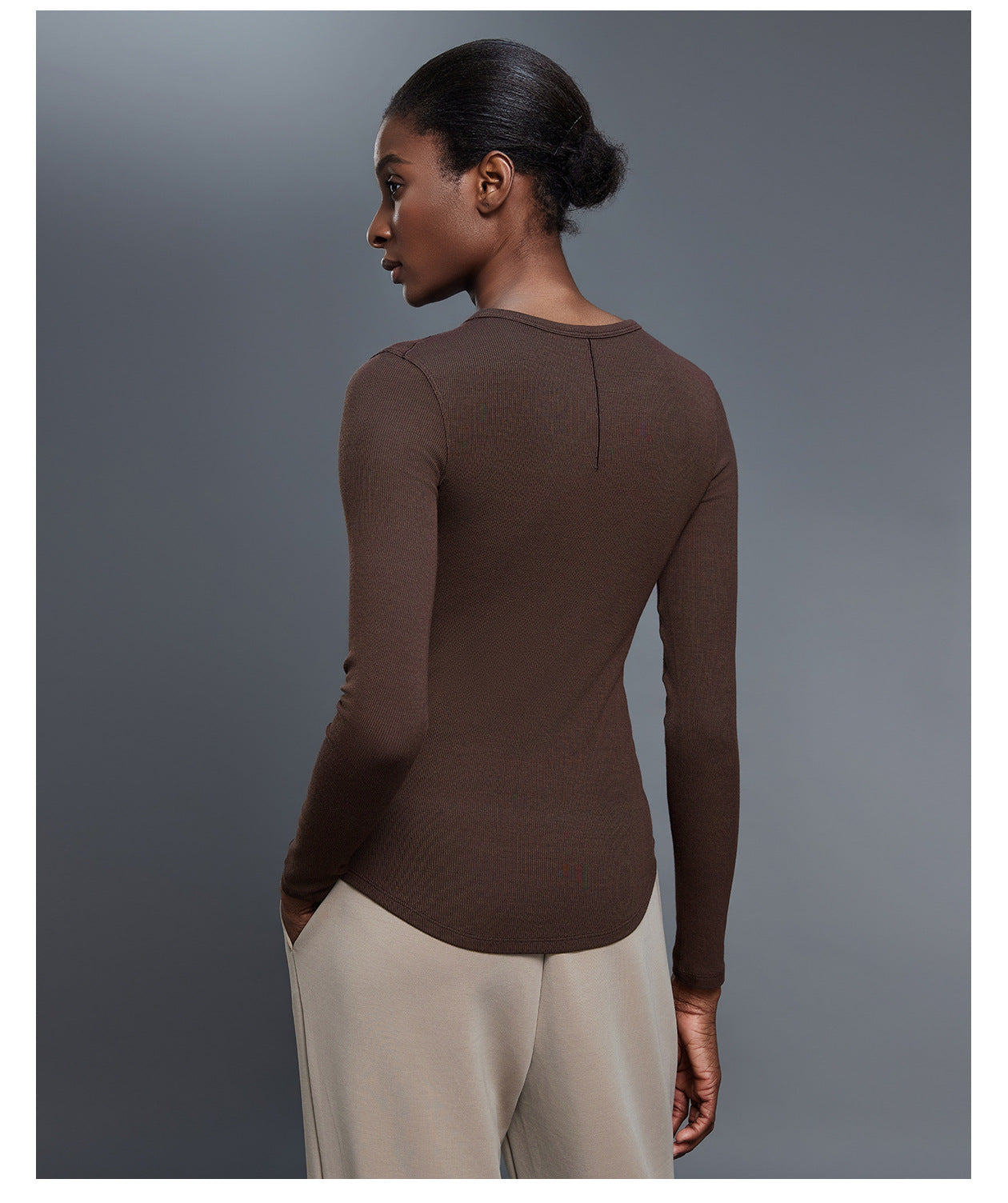 Women's new soft elastic slim sports long sleeve T-shirt