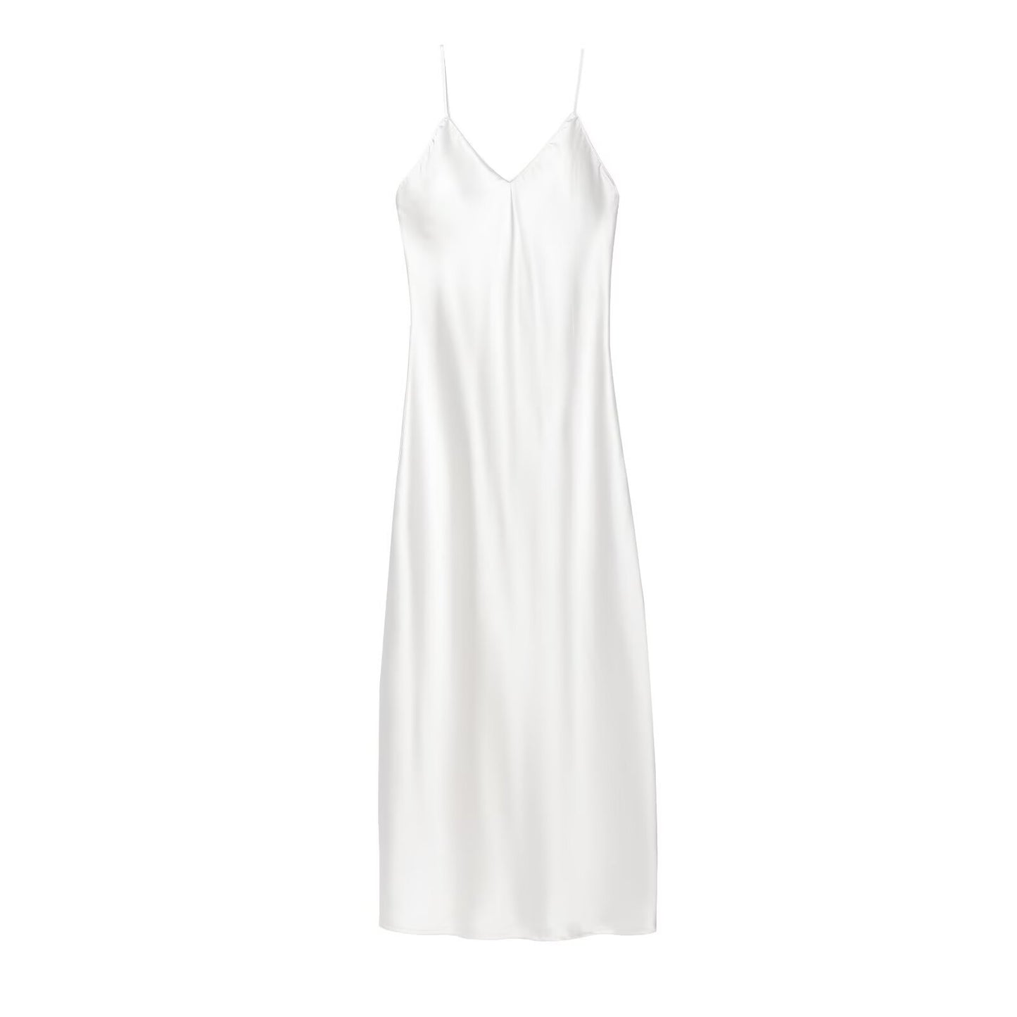 Women's Summer Fashion Underwear Style Satin Texture Midi Dress