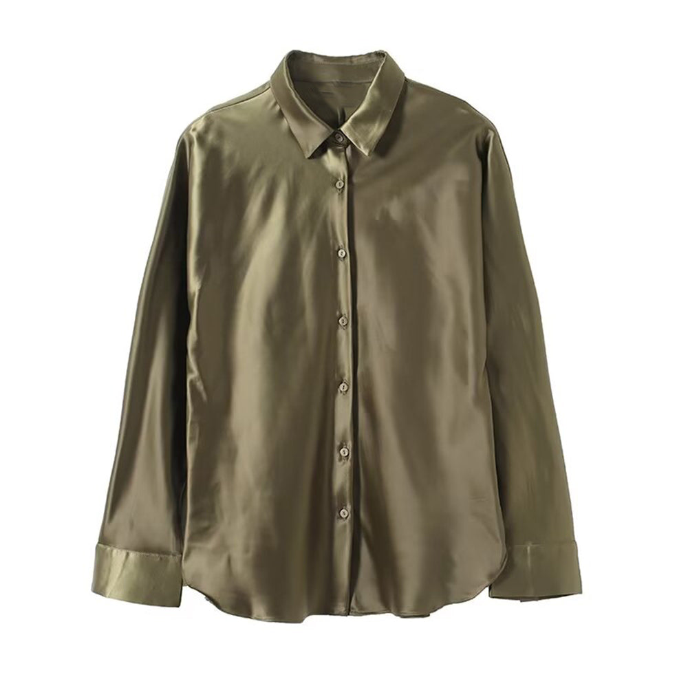 Women's casual satin textured button up shirt