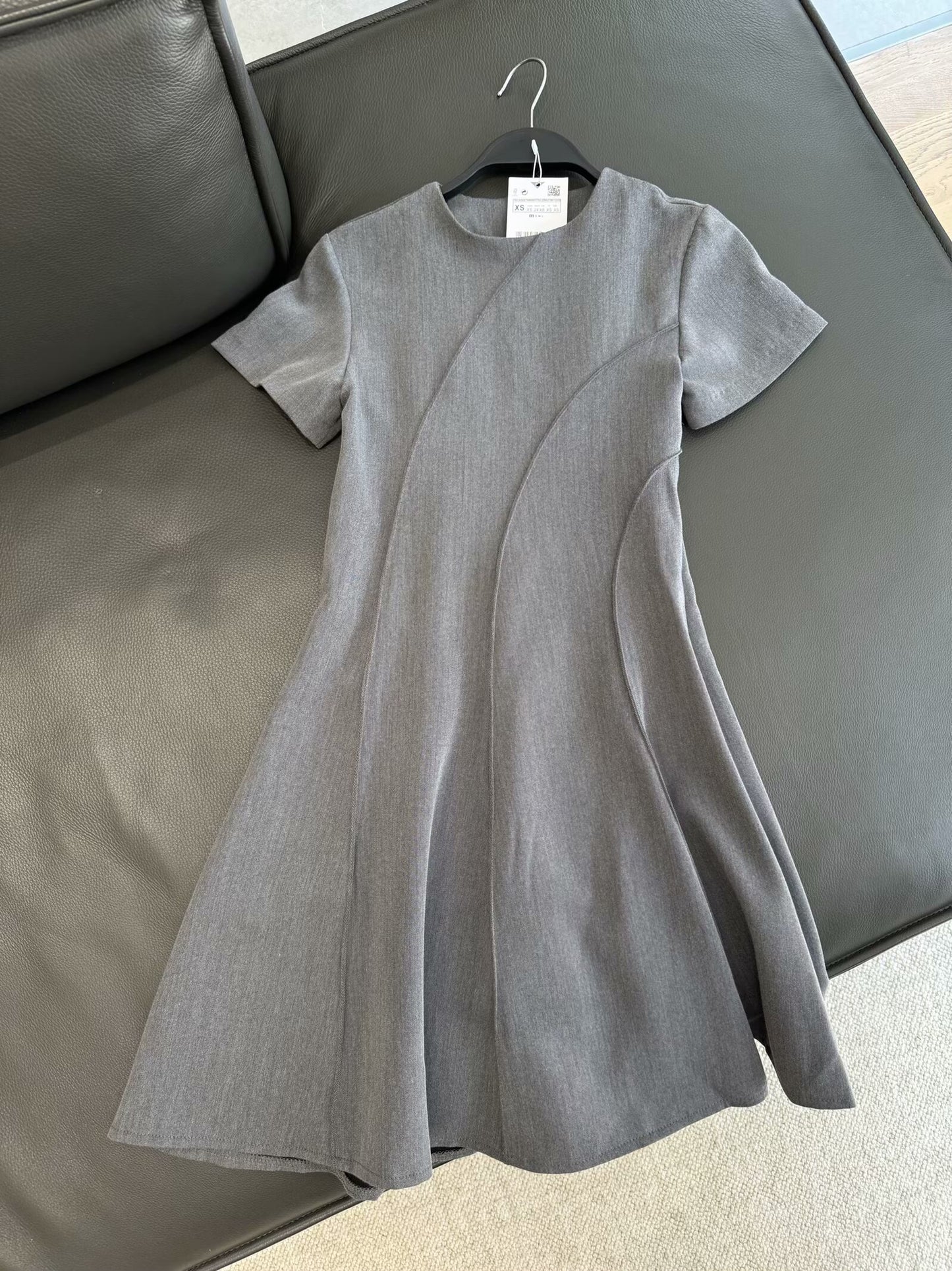 Women's 2025 new chic fashion stitching decoration slim fit A-line hem O-Neck mini dress retro short sleeved women's dress Mujer
