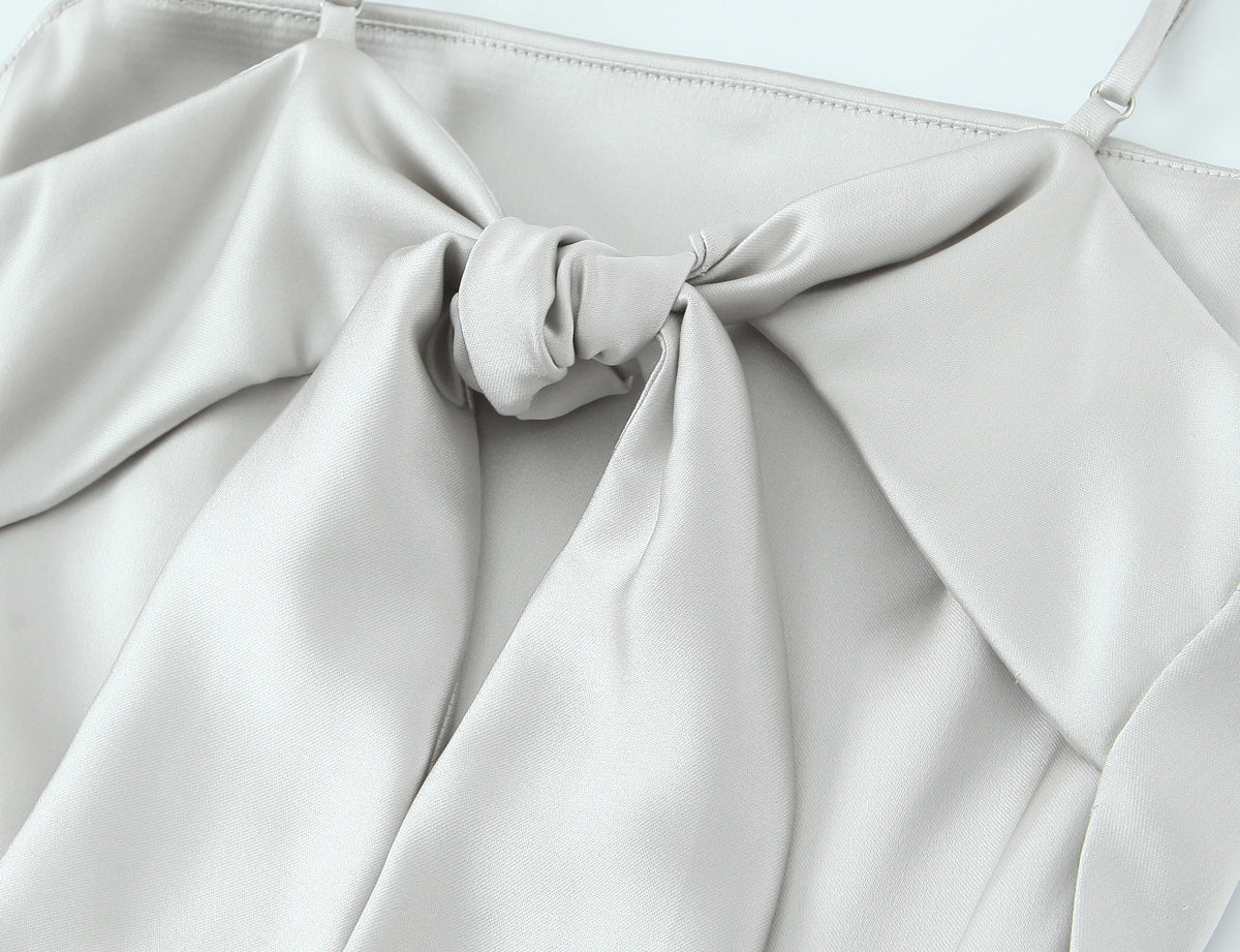 Women's New Fashion Thin Scarf Decorative Satin Texture Midi Dress