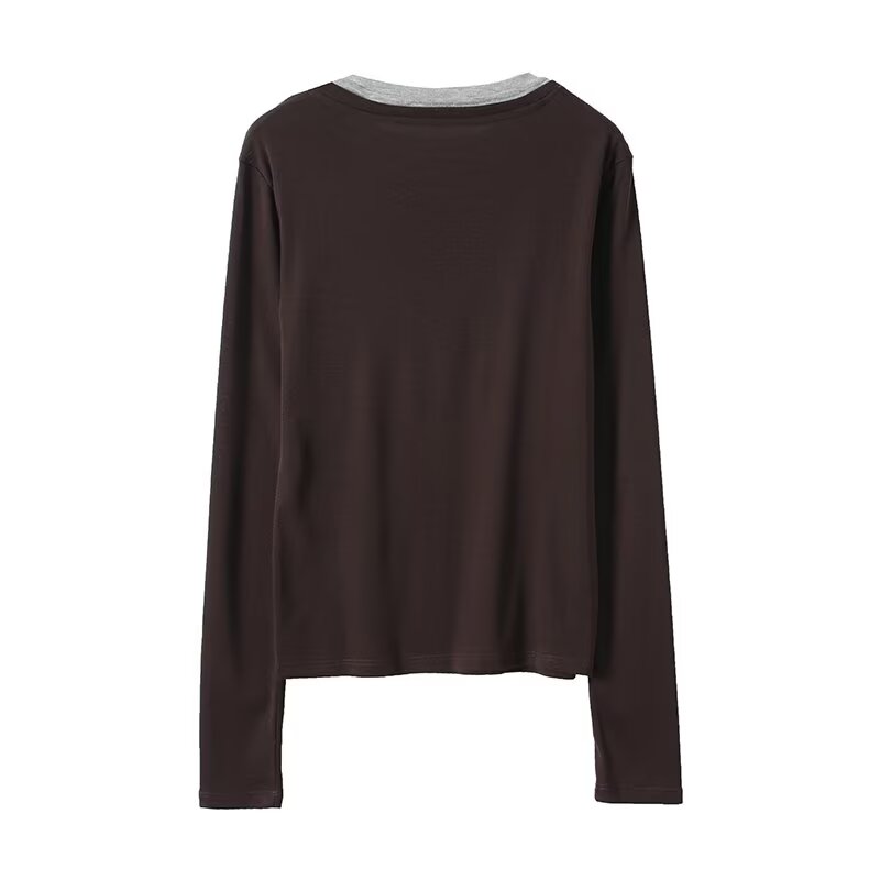 Women's new interior style double-layer O Neck long sleeved T-shirt