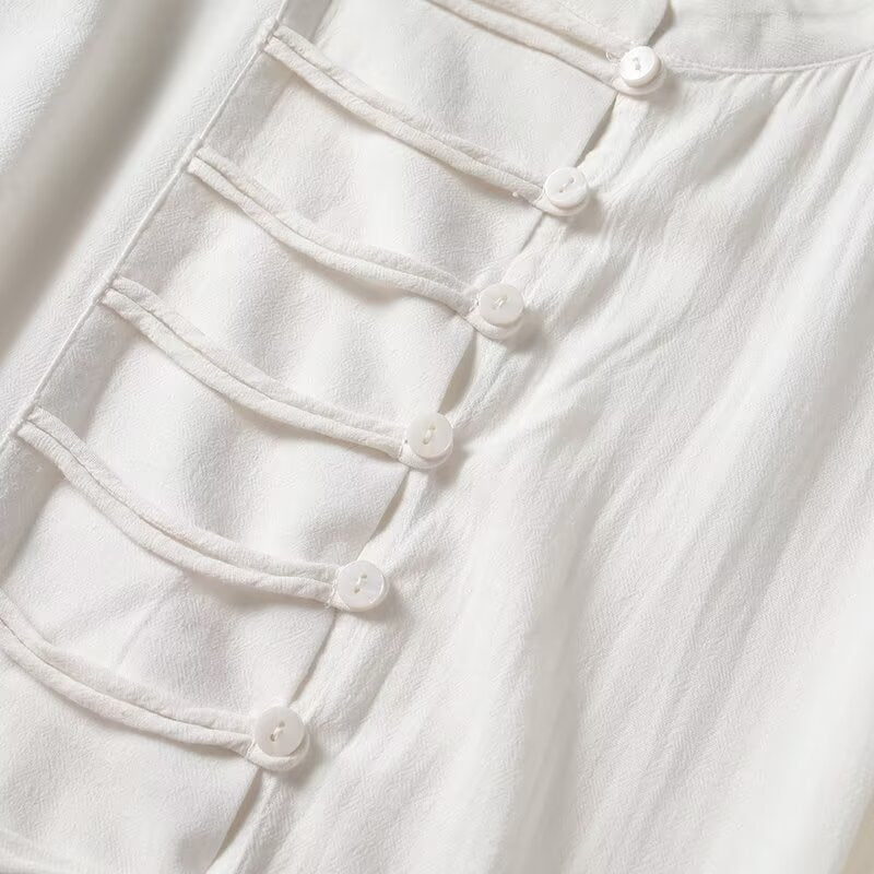 Women's New Chinese Style O Neck Long-Sleeved Shirt