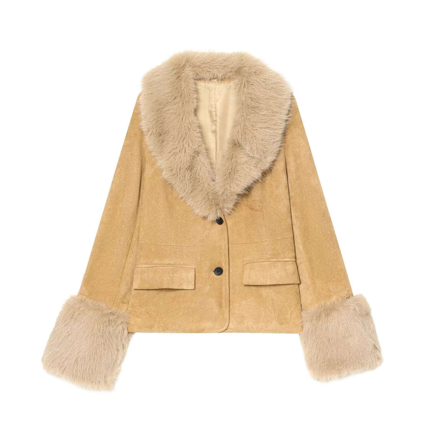 Women's suede Fur Faux Leather effect Blazer Coat