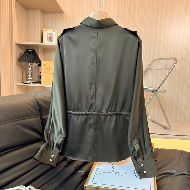 Women's 2025 new fashion with drawstring long sleeved shirt