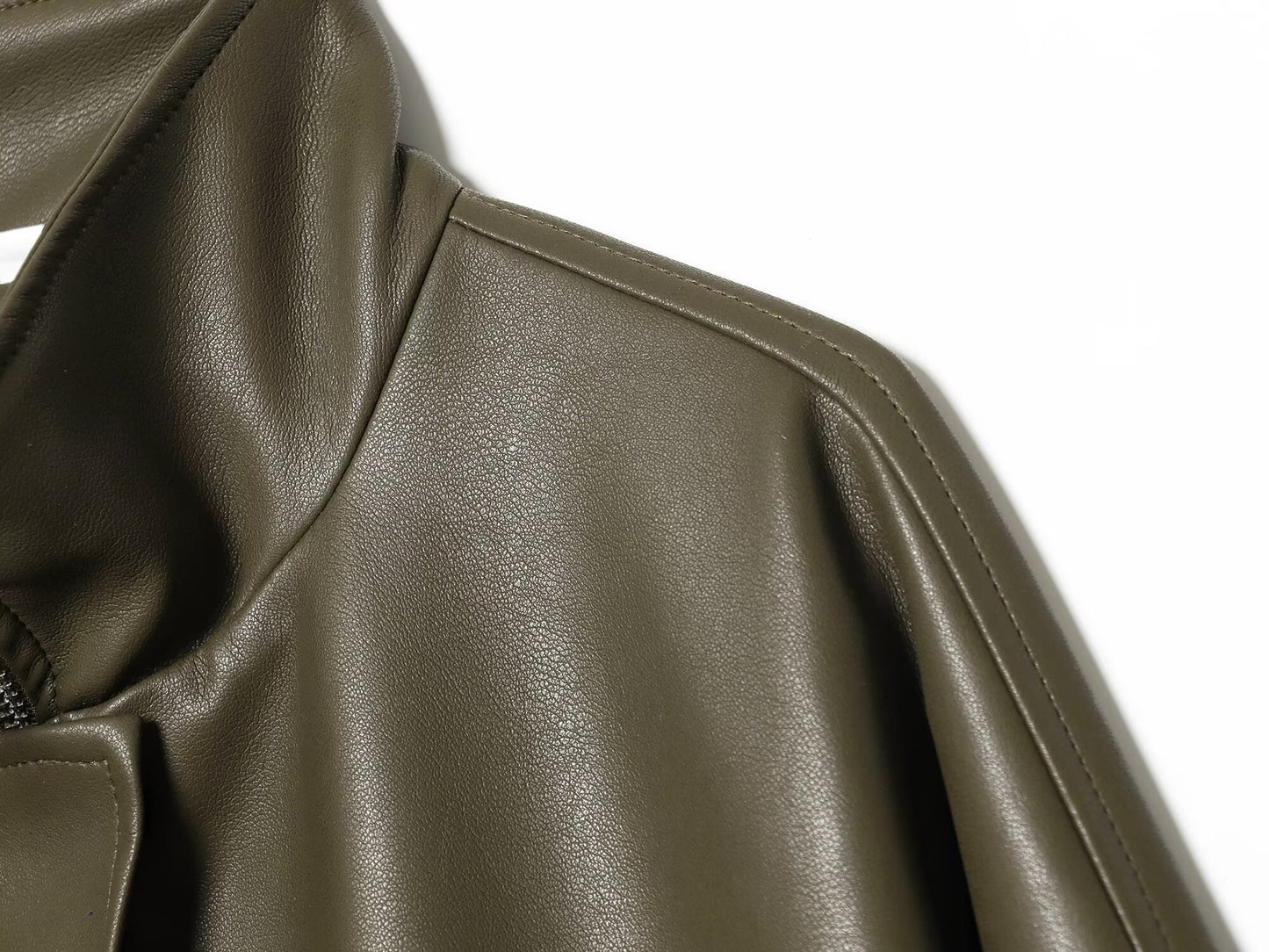 Women's standing collar faux leather pilot jacket Coat