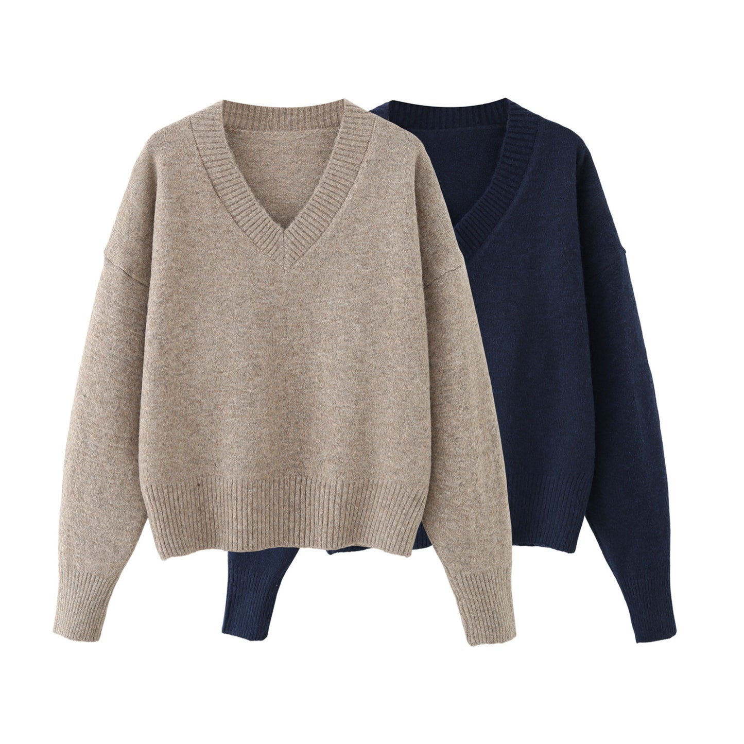 Women's soft textured loose V-neck knitted sweater