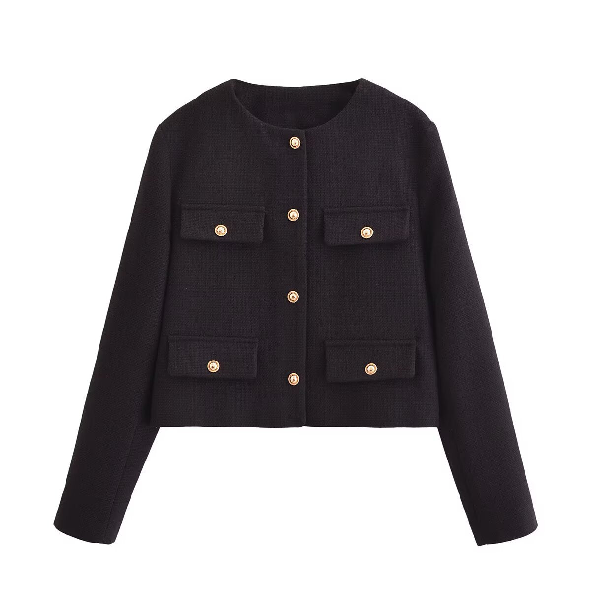 Women's New Short Coarse textile O Neck Coat