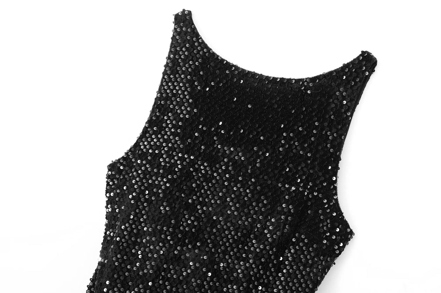 Women's sequined decorative sleeveless backless floral bud dress